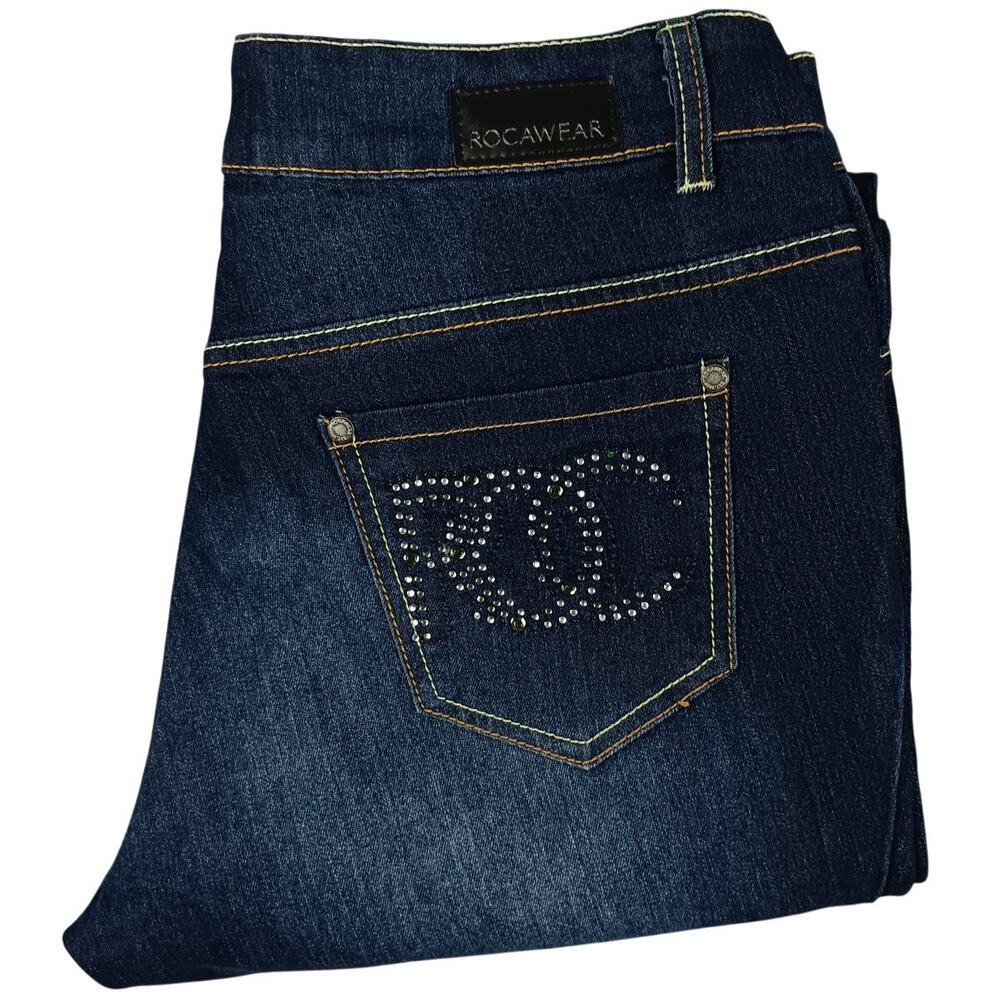Rocawear Classic Skinny Jean Women 14 33X33  Dark Wash‎ Rhinestone Back Stretch